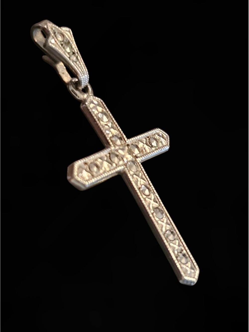 Vintage BK 925 Sterling Silver & Marcasite Gothic Art Deco Cross Pendant